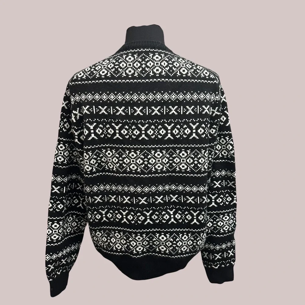 Brooks Brothers Black Crewneck Fair Isle Knit Sweater Extra fine Merino Wool XL
